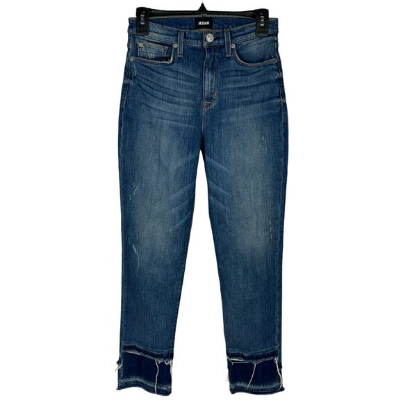 Hudson SZ 26 Zoeey Straight Crop Jeans Hi-Rise Stacked Hems Distressed Stretch - Picture 1 of 13